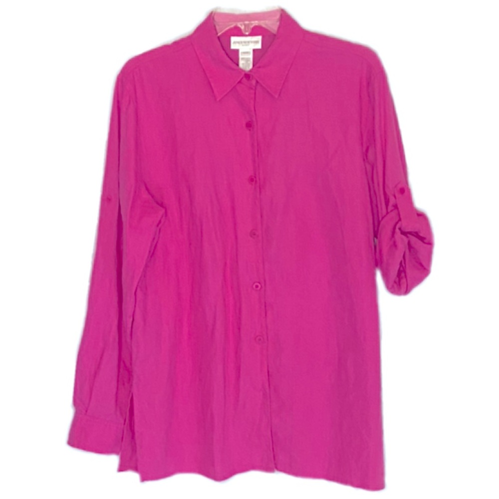 NEW WITH TAGS Pink long sleeve linen button down tunic size M